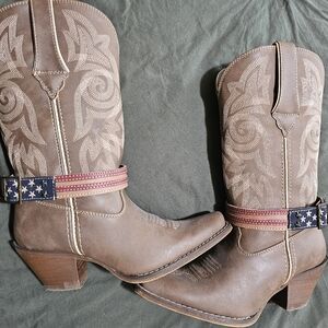Durango Heeled Boots Brown and Red with Decorative Stitching